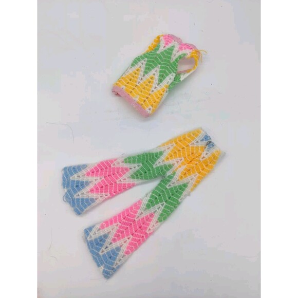 Vintage 1970s? Barbie Clone Crochet Knitted? Vest Bellbottom Pants Doll Fashion - Picture 3 of 6